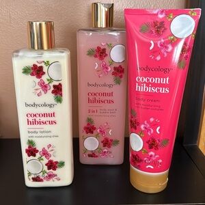 Bodycology Coconut Hibiscus body wash/bubble bath, body lotion and body cream